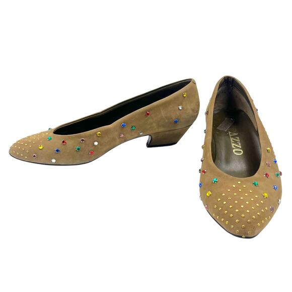 Vintage Kitten Heels 1980 1990s Multicolor Rhinestone & Gold Studs Sz 8 by Pazzo - Picture 1 of 8